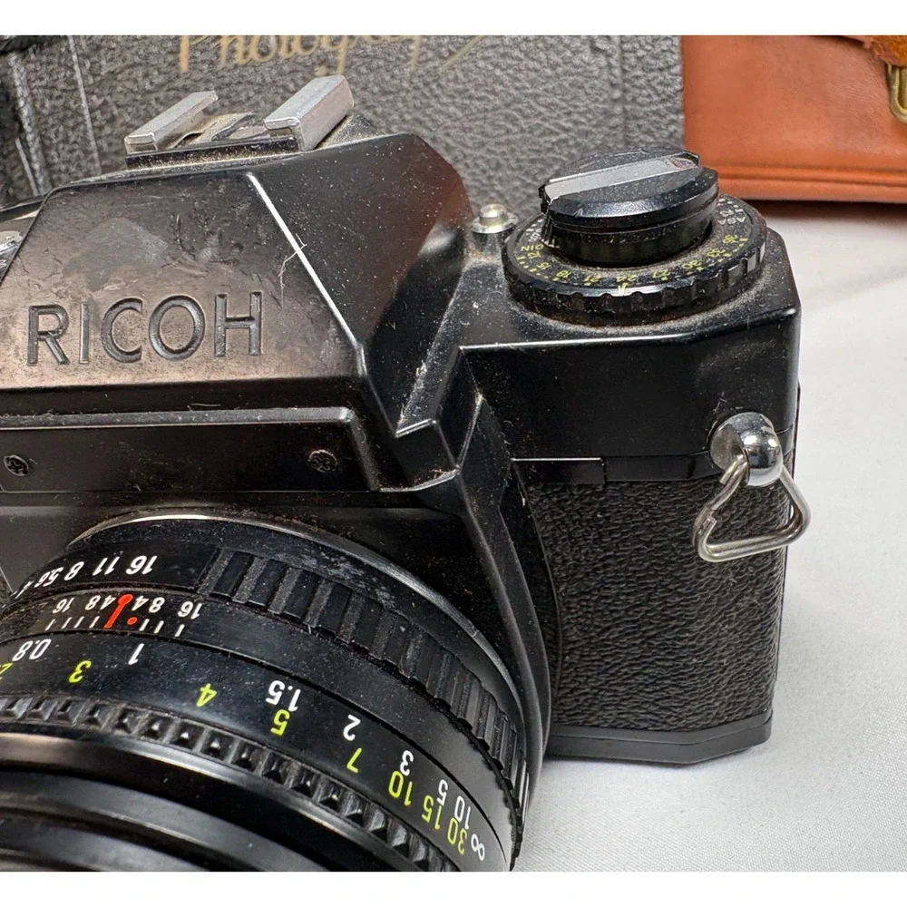 Ricoh KR-5 Super 35mm SLR Film Camera Rikenon 50mm f/2 Lens Bag Album *Untested